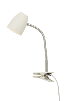 SANDNES klämlampa, vit/krom - Aneta Lighting