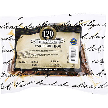 Hemgården enrisrökt bog. Jmf-pris kr/kg: