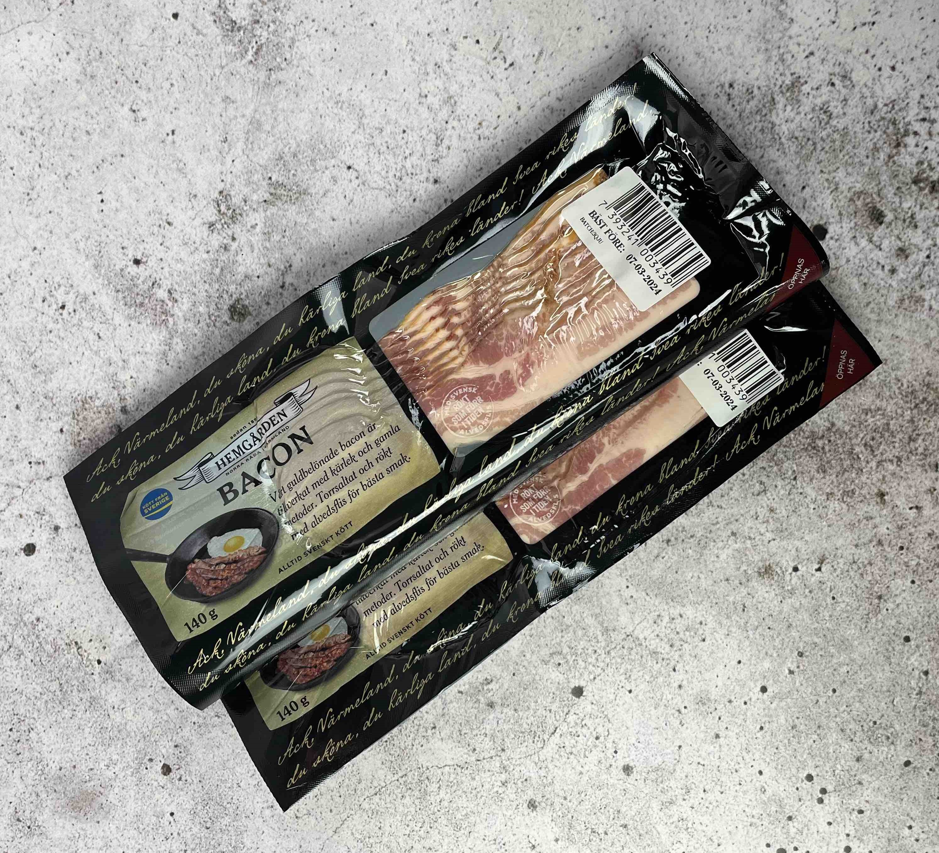 Hemgården Alvedsrökt bacon skivad, 600 g. 