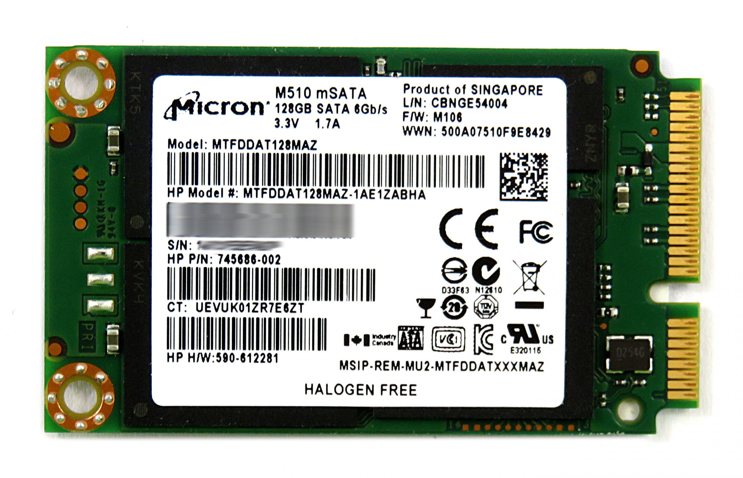 Micron M510 128GB SSD mSATA MTFDDAT128MAZ