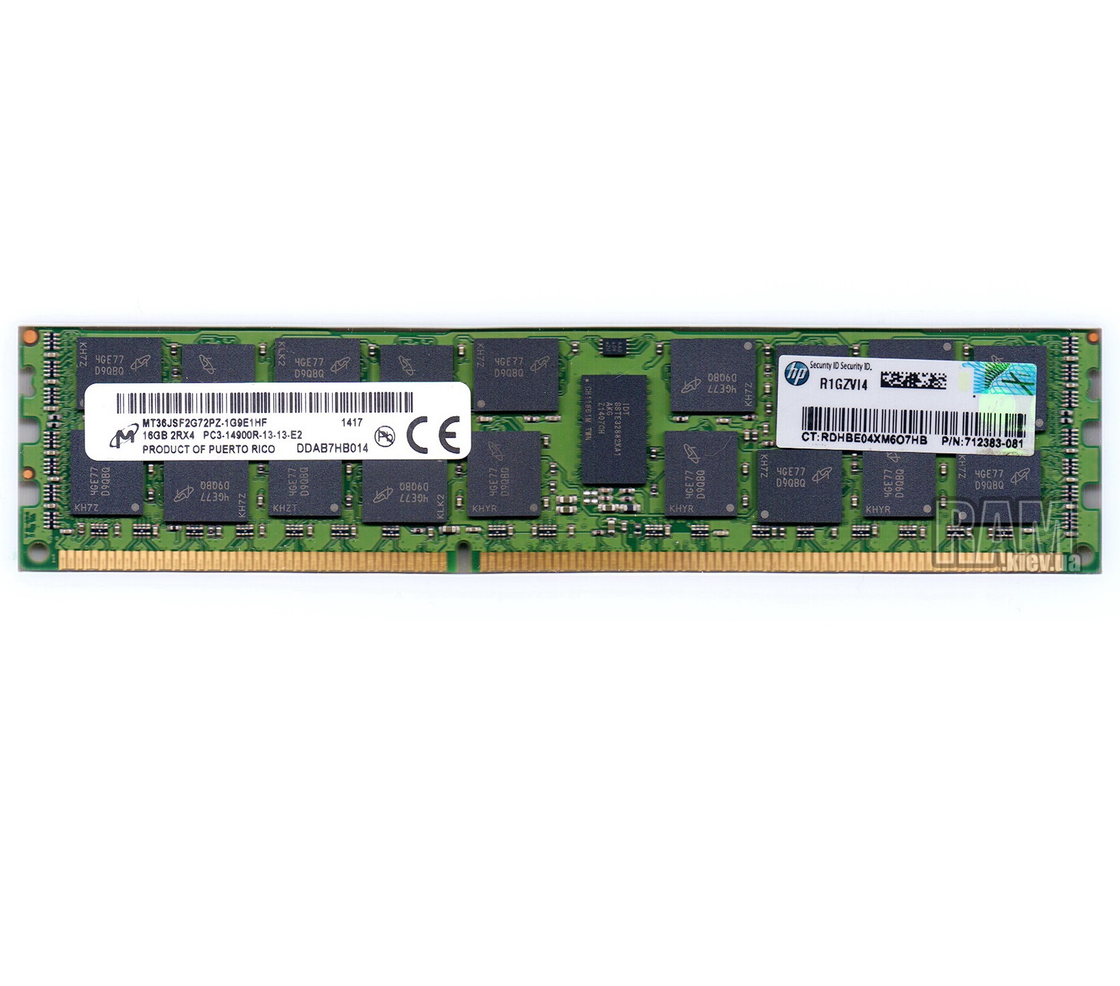 Begagnat 16GB DDR3 (1x16GB) Micron RDIMM 2Rx4 ECC PC3-14900R 1866MHz Dual Rank x4 RAM Minne