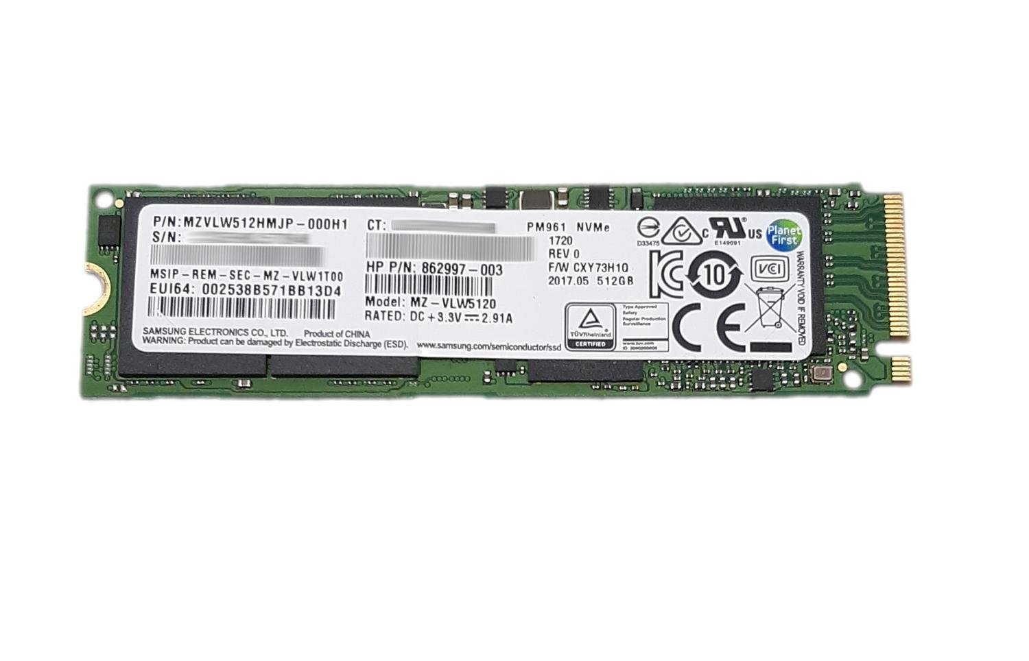 Begagnad 512GB Samsung PM961 SSD M2 2280 NVMe PCIe Gen3 x4