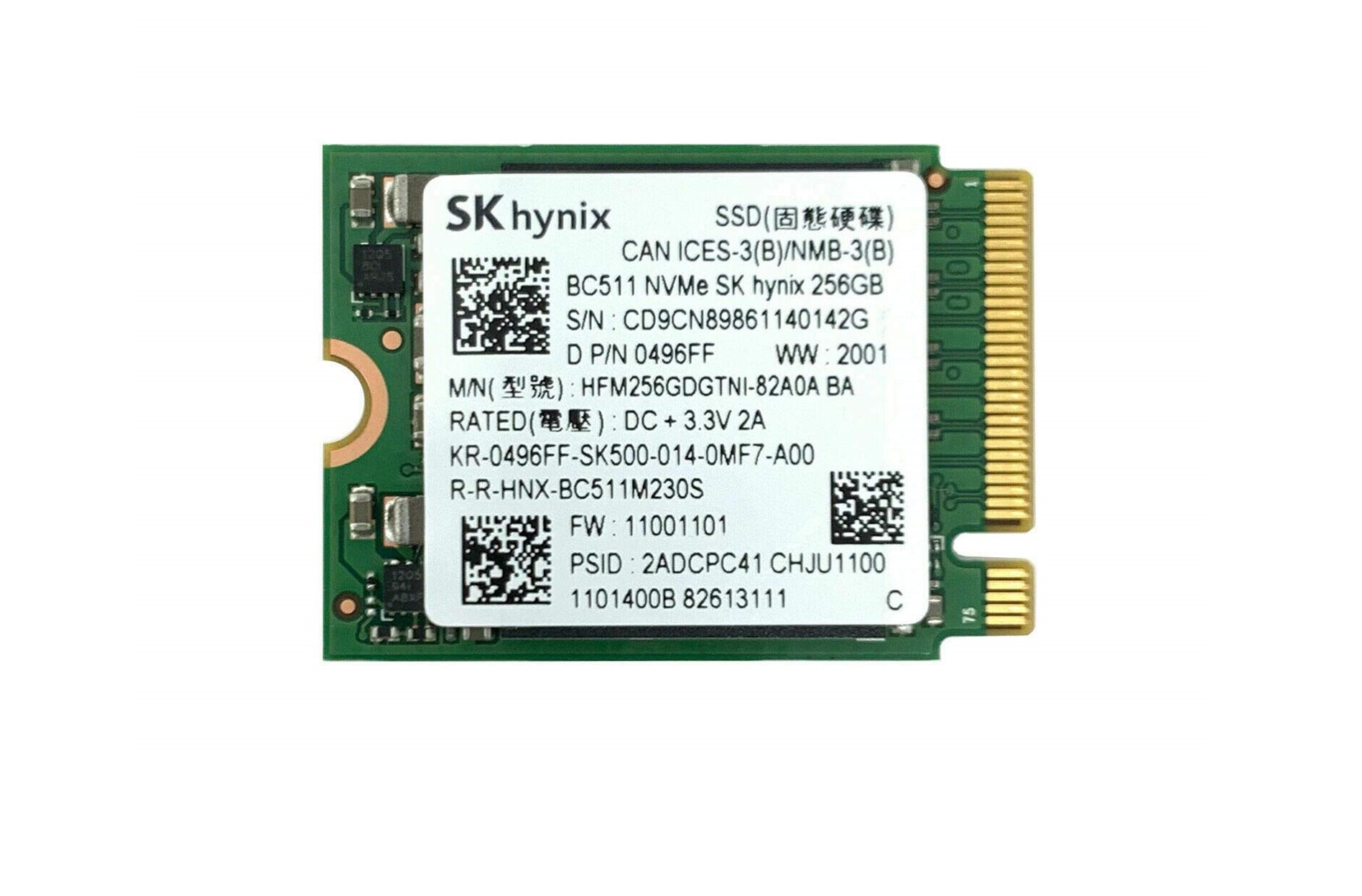 Begagnad 256GB SK hynix BC511 M2 2230 NVMe Gen3 x4