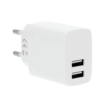 Laddare 220V 2xUSB-A 3,4A vit