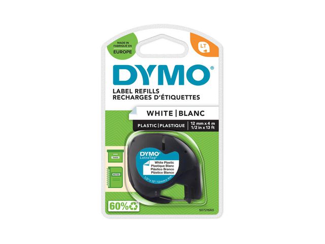 Tape LetraTAG plast 12mm svart på vit
