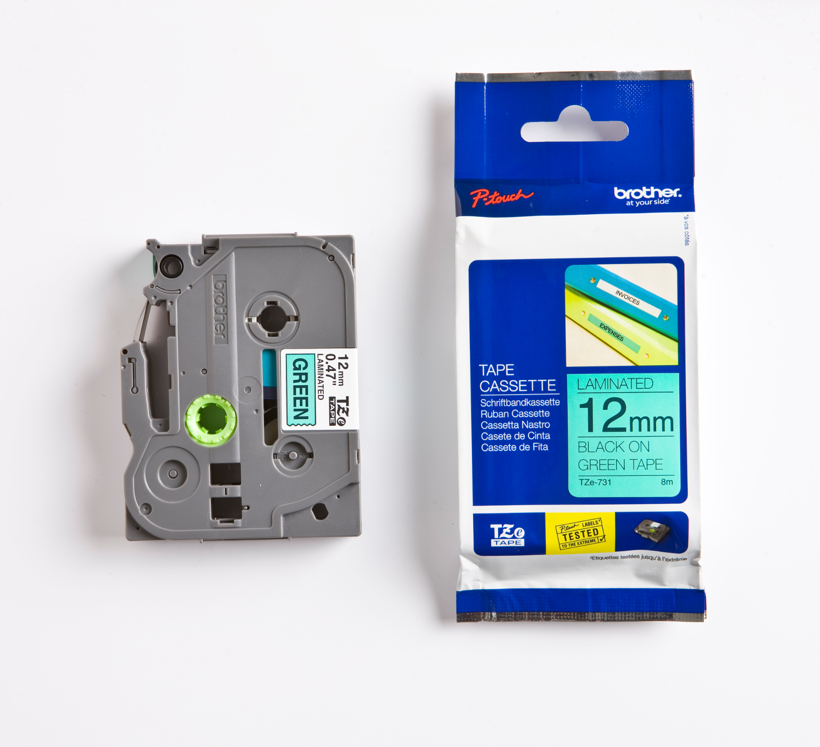 Märkband TZe731 12mm sva/grö