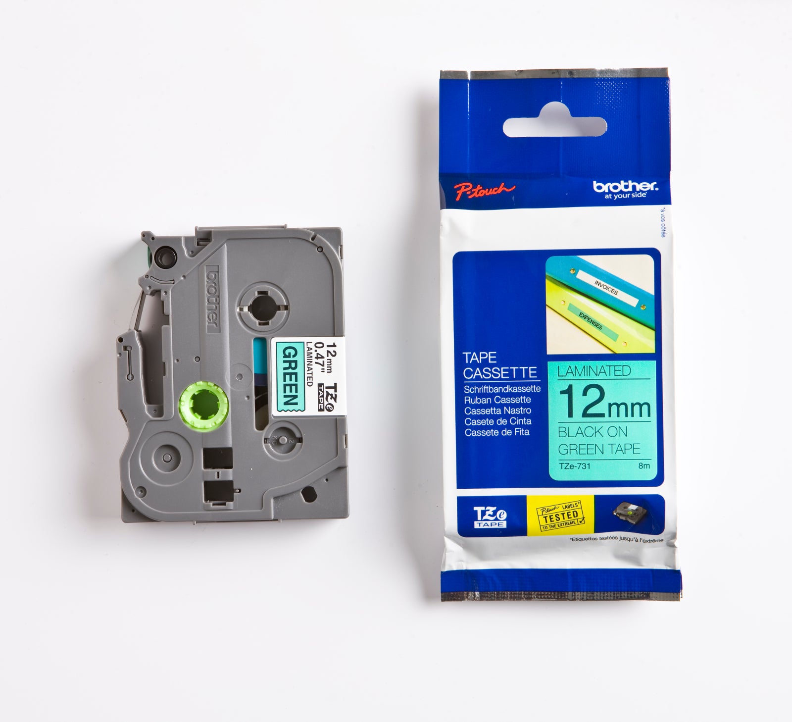 Märkband TZe731 12 mm svart/grön