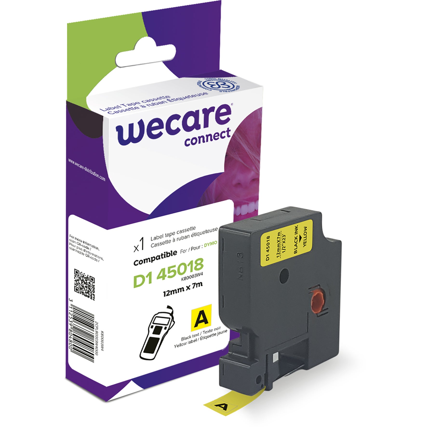 Märkband Wecare D1 svart/gul 12 mm 7 m