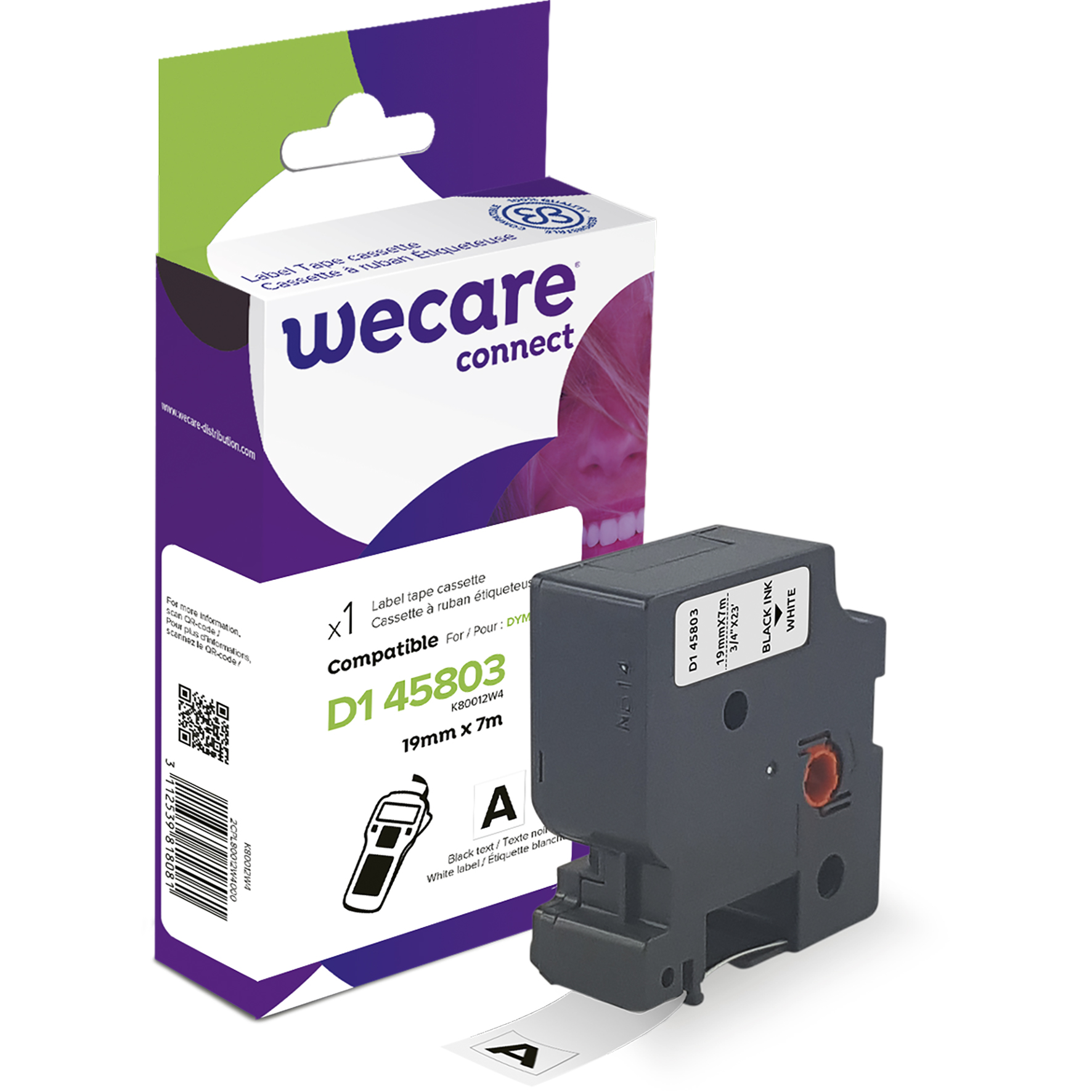 Märkband Wecare D1 19mm sv/vit