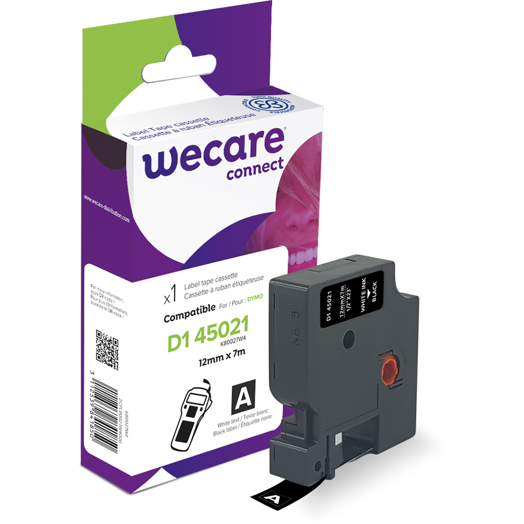 Märkband Wecare D1 12mm vit/sv