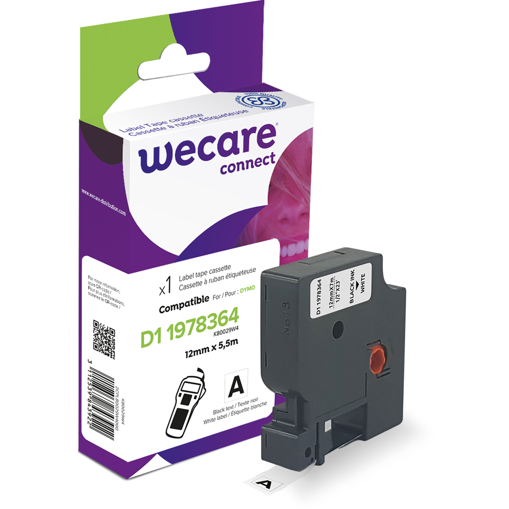Märkband Wecare D1X 12mm sv/vi
