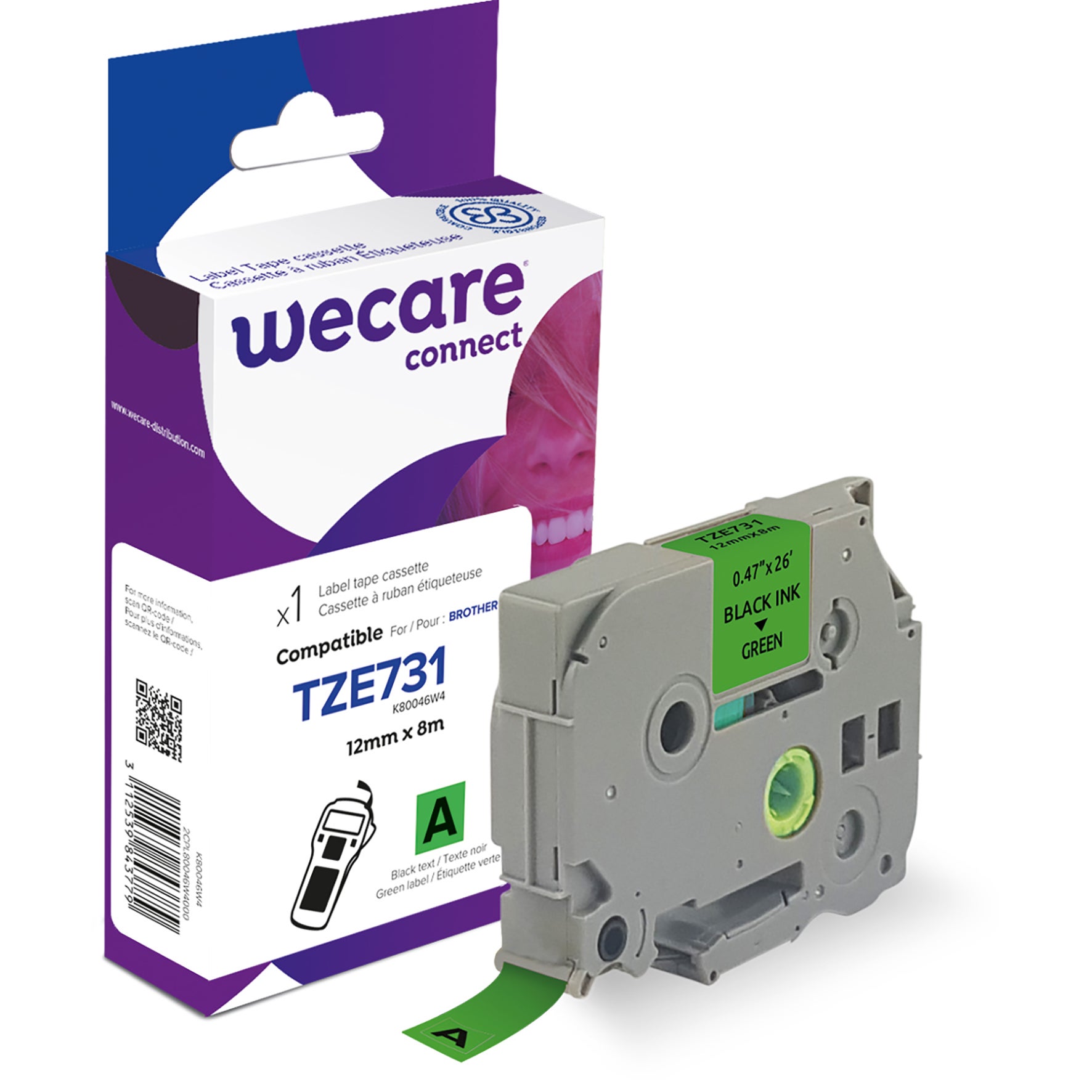 Märkband Wecare TZe svart/grön 12 mm 8 m