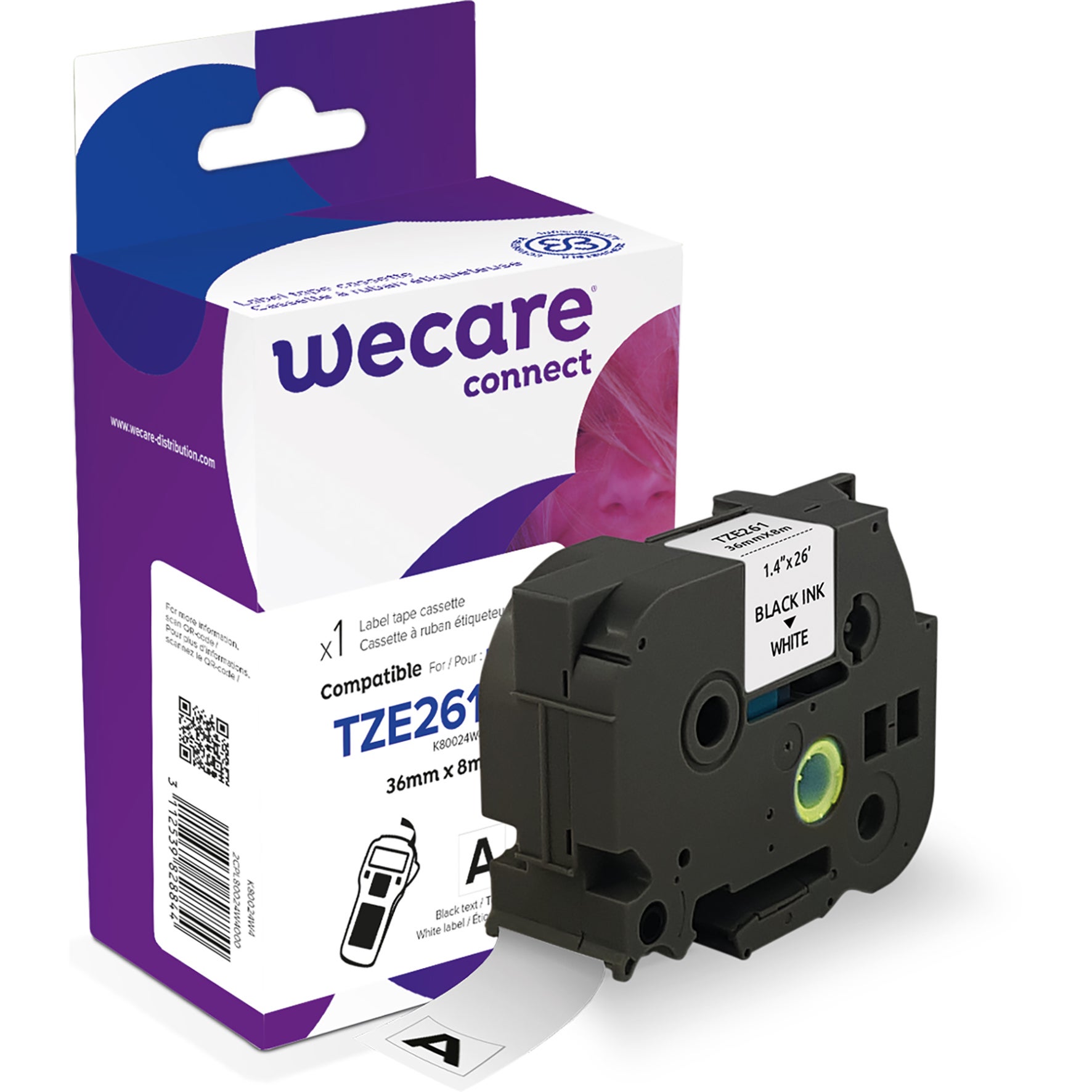 Märkband Wecare TZe svart/vit 36 mm 8 Meter