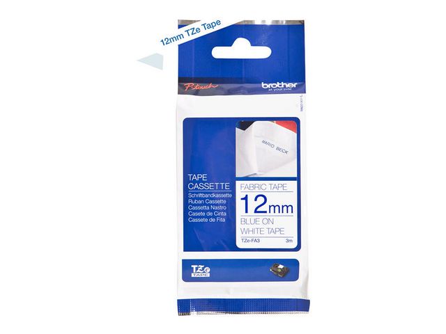 Märkband TZe 12mmx3m blå/vit