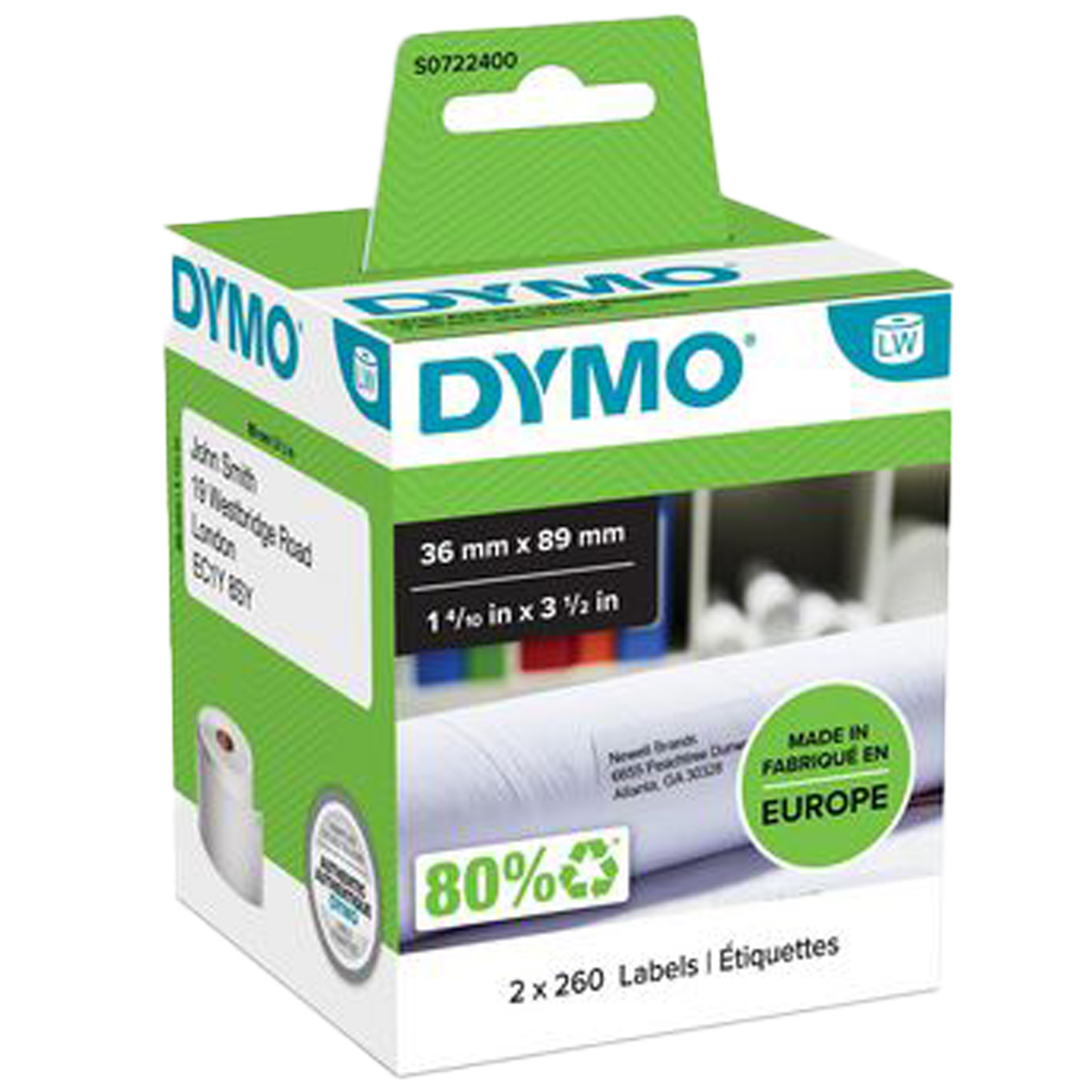 Etikett Dymo 89x36 2x260/fp