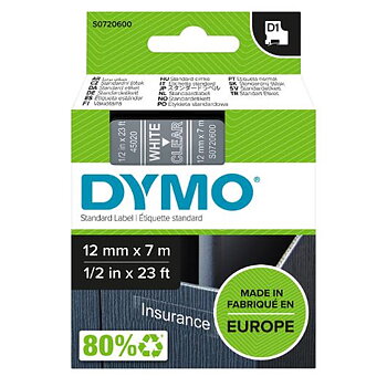Tape DYMO D1 12mm vit på klar