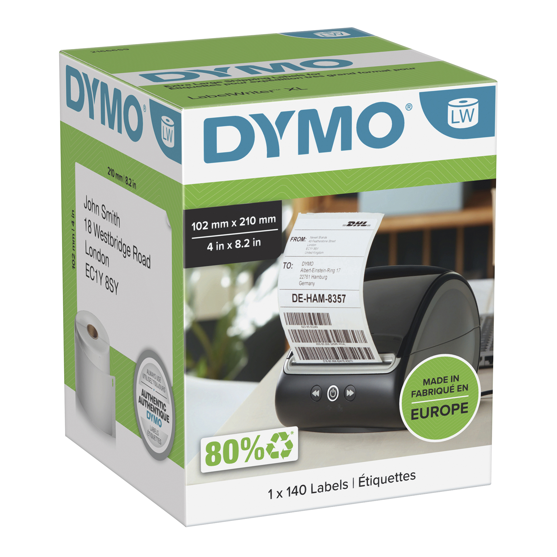 Fraktetikett Dymo 102 x 210 mm 140 st/rulle