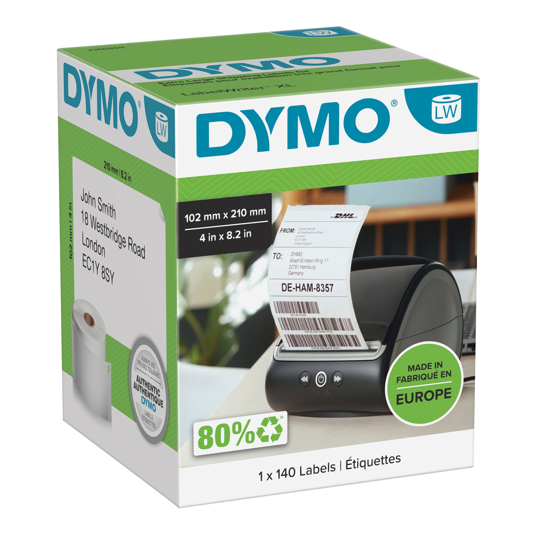 Fraktetikett Dymo 102 x 210 mm 140 st/rulle