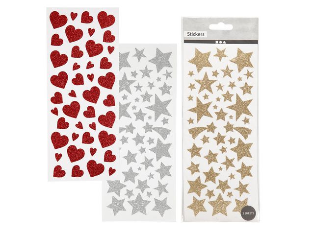 Glitterstickers hj&auml;rtan stj&auml;rnor 556/fp