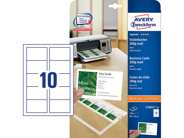 Visitkort laser/inkjet 85x54 matt 250/fp