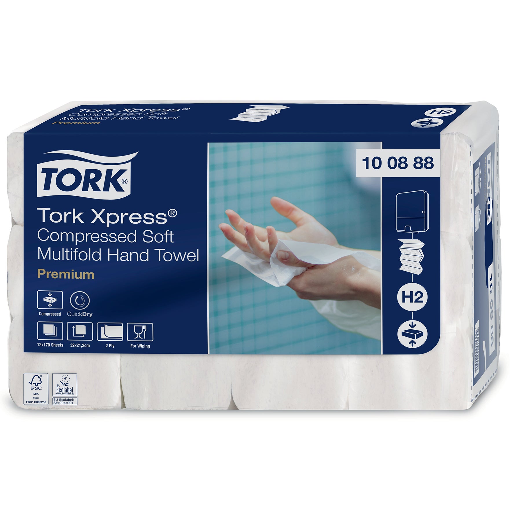 Komprimerad handduk Mjuk Multifold Tork Xpress® H2 2040/trp