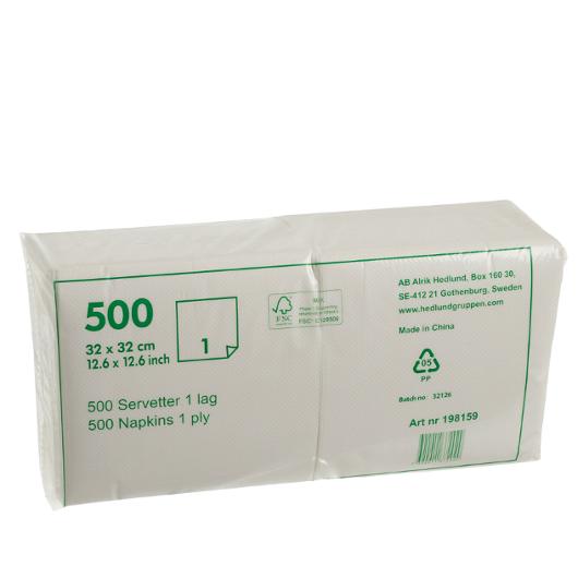 Servett 1-lags 32x32cm vit 500/fp