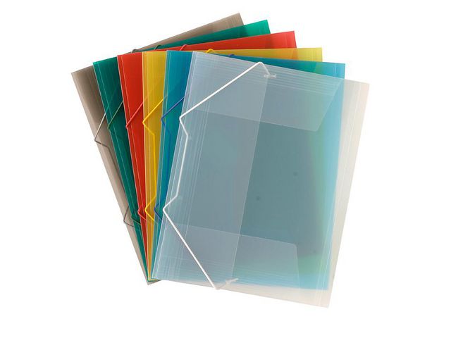 Gummibandsmapp plast 3-kl A4 transp/blå