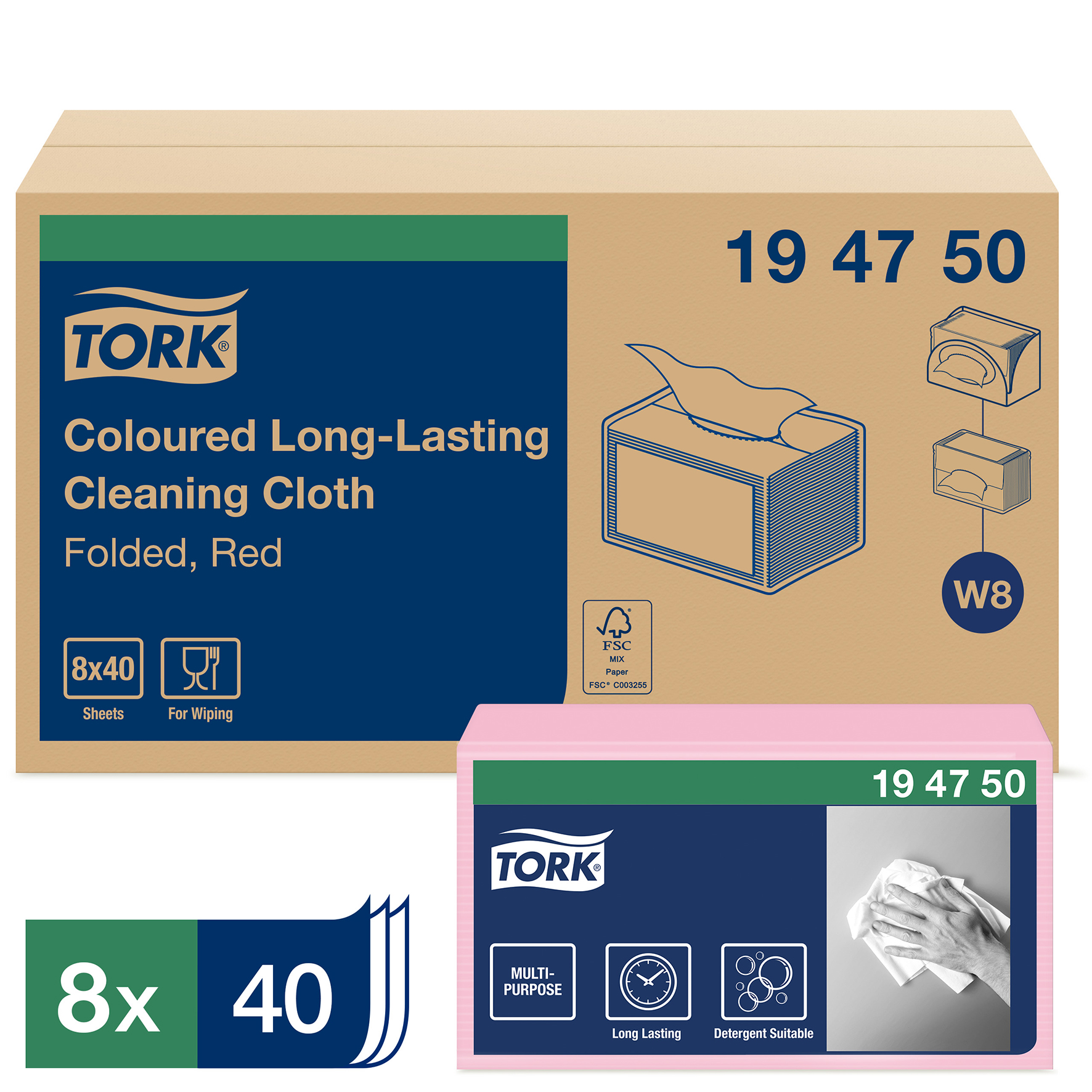 Rengöringsduk W8 Röd 40/fp