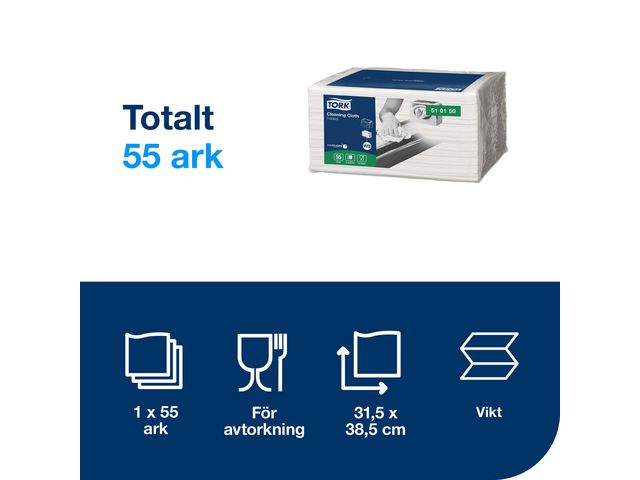 Rengöringsduk Mjuk Tork W8 55-pack vit
