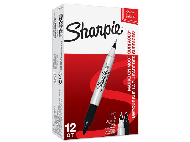 Märkpenna SHARPIE Twin Tip svart 12/fp