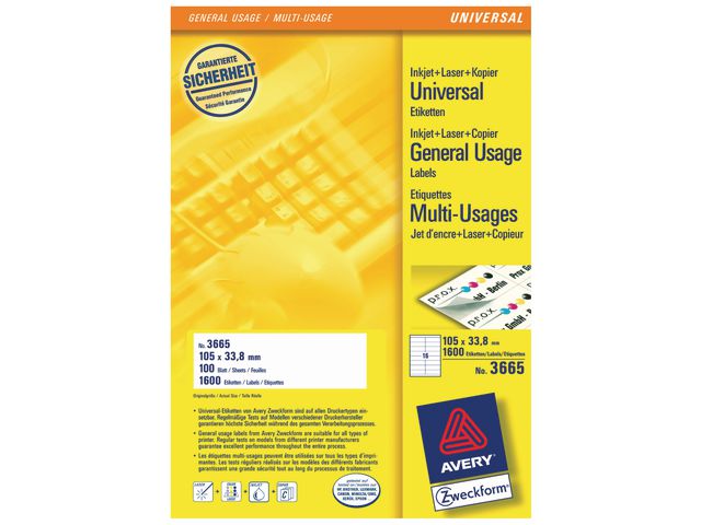 Etikett AVERY UG 105x33,8mm 1600/fp
