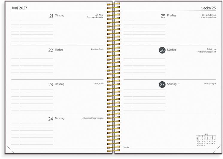 Kalender Organizer & Notes vinröd 26/27