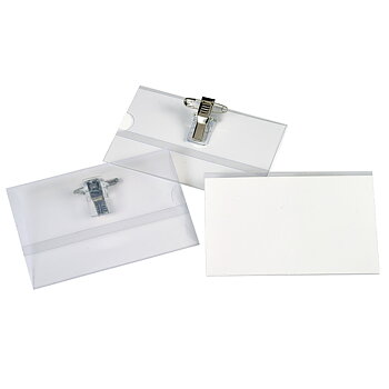 Namnskylt 91x57 mm klämma och nål 50-pack
