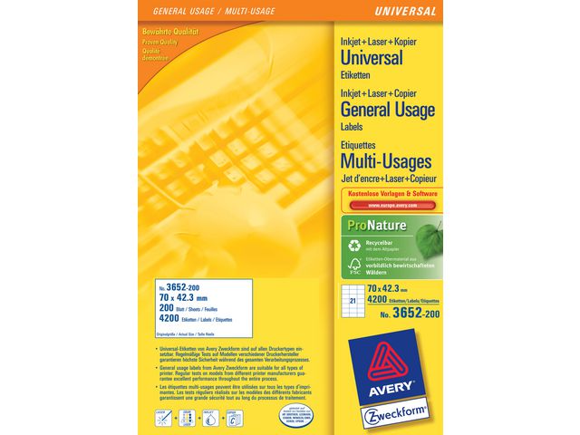 Etikett AVERY 70x42,3mm 4620/fp