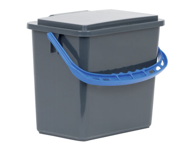 Hink grå, blått handtag 6L med lock