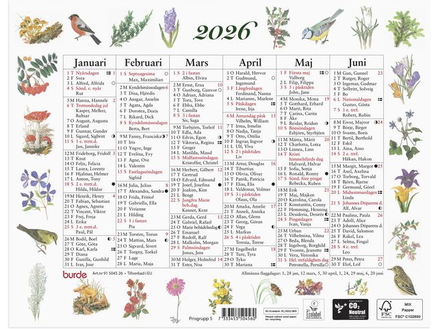 Väggkalender Lilla Naturalmanackan 2026