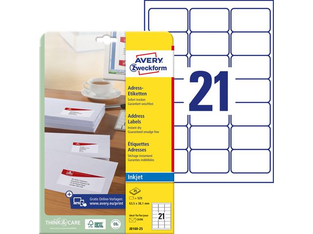 Etikett AVERY QD 63,5x38,1mm 525/fp