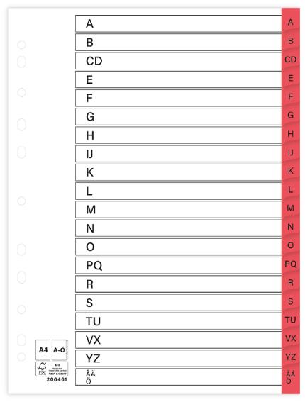 Register plastflik A-Ö röd 10/fp