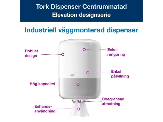 Dispenser centrummatad Tork M2 vit