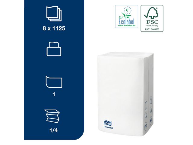 Servett TORK Uni N4 1-lags vit 1125/fp