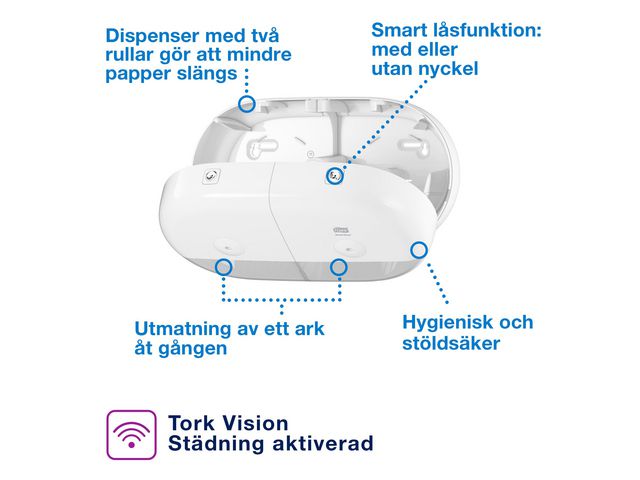 Dispenser Toalettpapper SmartOne MiniTwin Tork T9 Vit