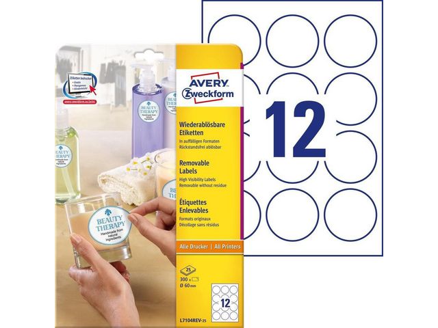Etikett AVERY avtagb rund 60mm 300/fp
