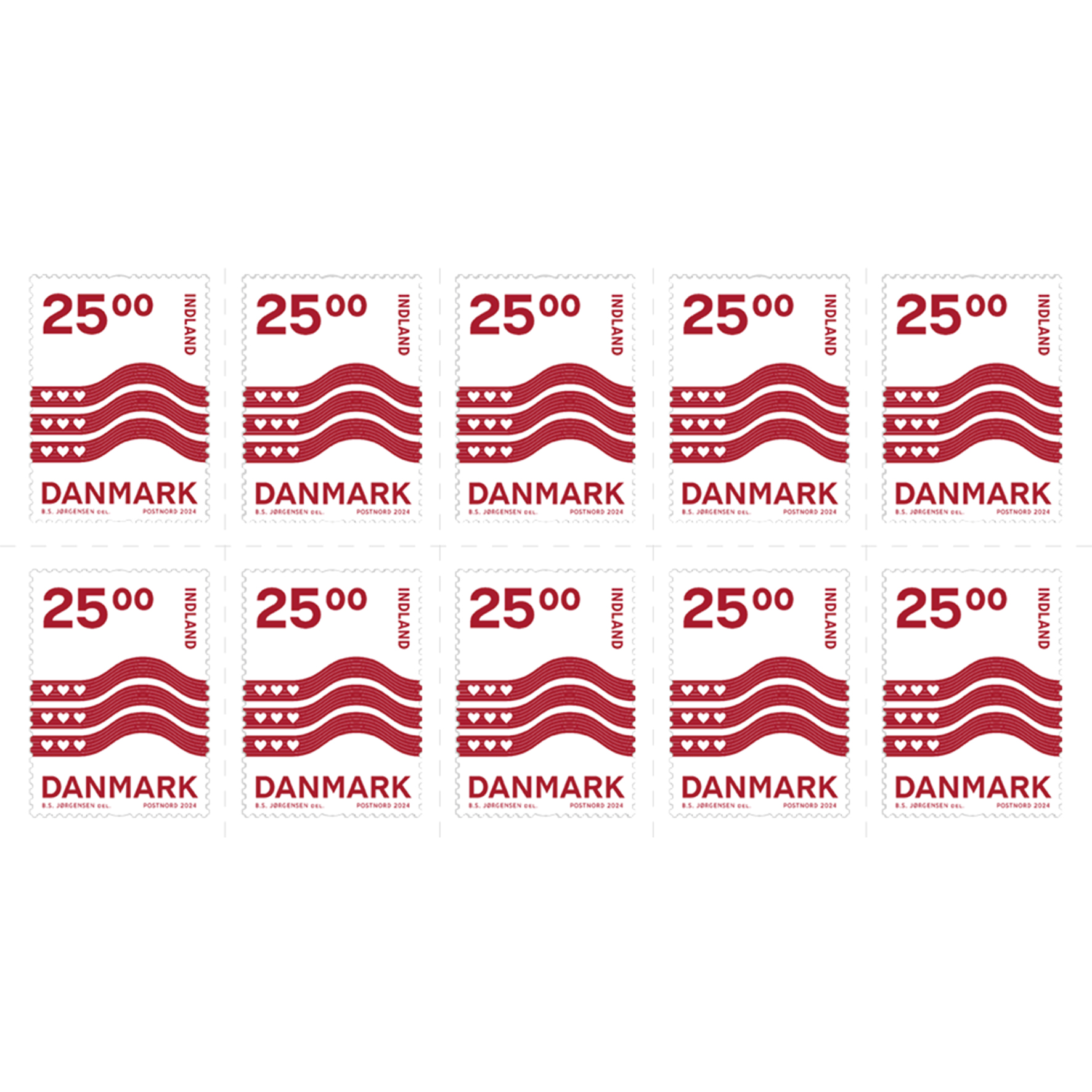 Frimärke inrikes DK Hjertebölger 10-pack