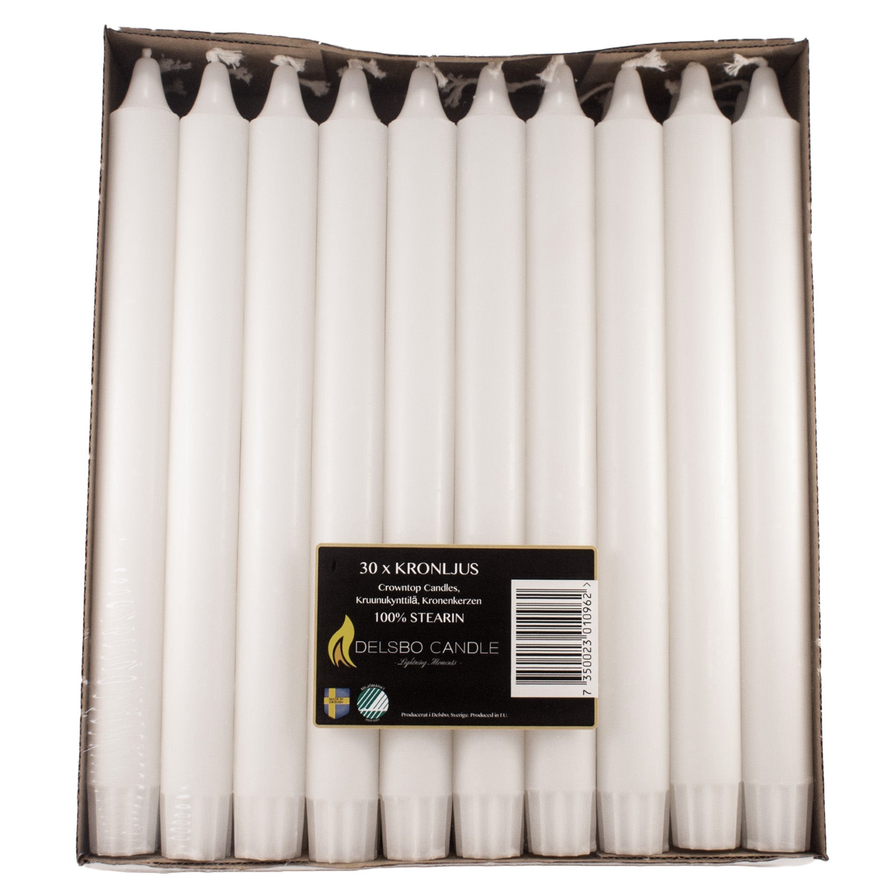 Kronljus 100% stearin 25 cm Delsbo 30-pack