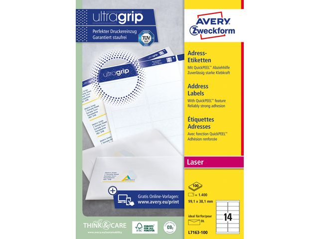 Etikett AVERY UG 99,1x38,1mm 1400/fp