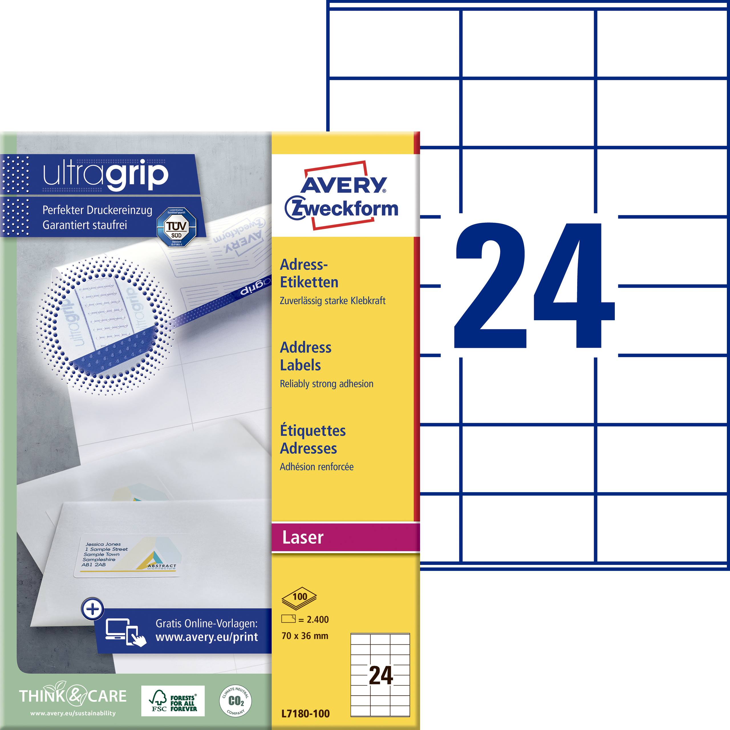 Etikett L7180 70x36mm 2400/fp