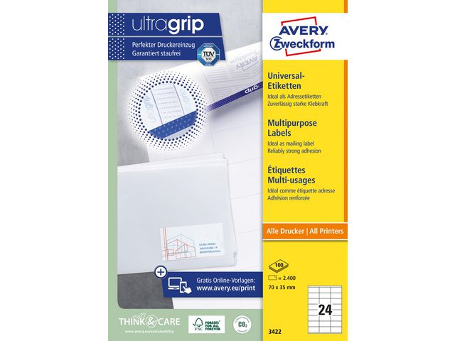 Etikett AVERY Ultragrip 70x35mm 2400/fp