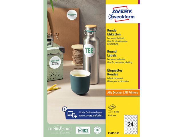 Etikett AVERY rund 40mm 2400/fp