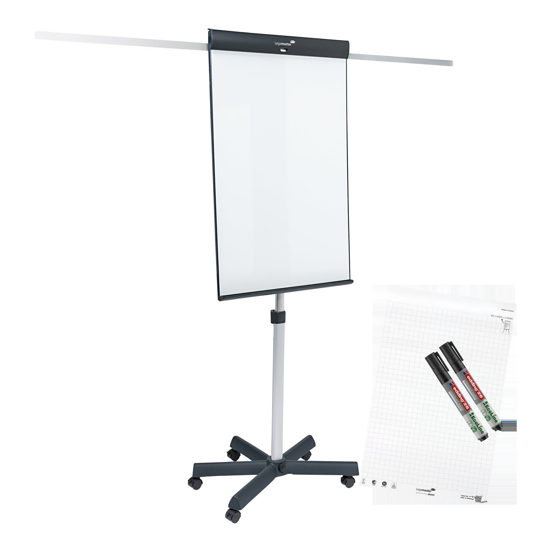 Blädderblocksstativ med whiteboard Legamaster Sketch Pro 5 hjul