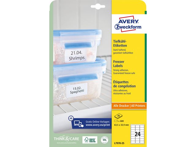 Etikett AVERY Freezer 63.5x33.9mm 600/fp